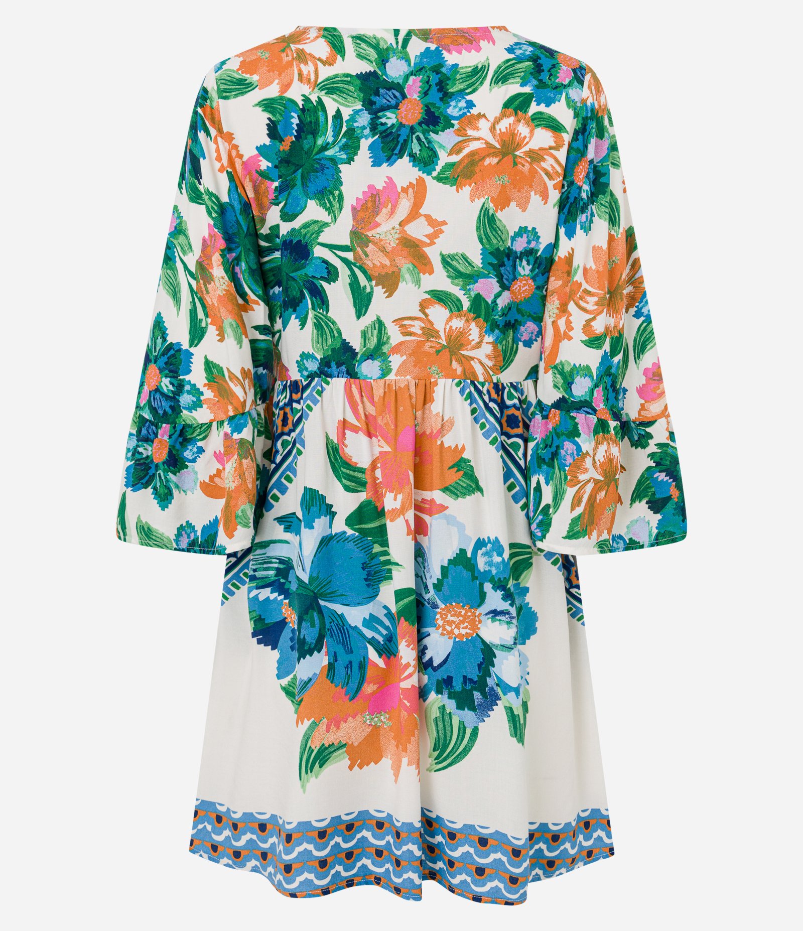 Vestido Curto Bata em Viscose com Estampa Floral e Manga 3/4 Multicores 7