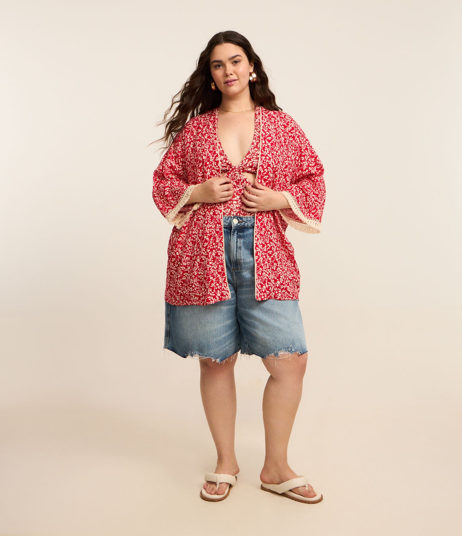Kimono em Viscose com Estampa Liberty Curve & Plus Size Vermelho 2