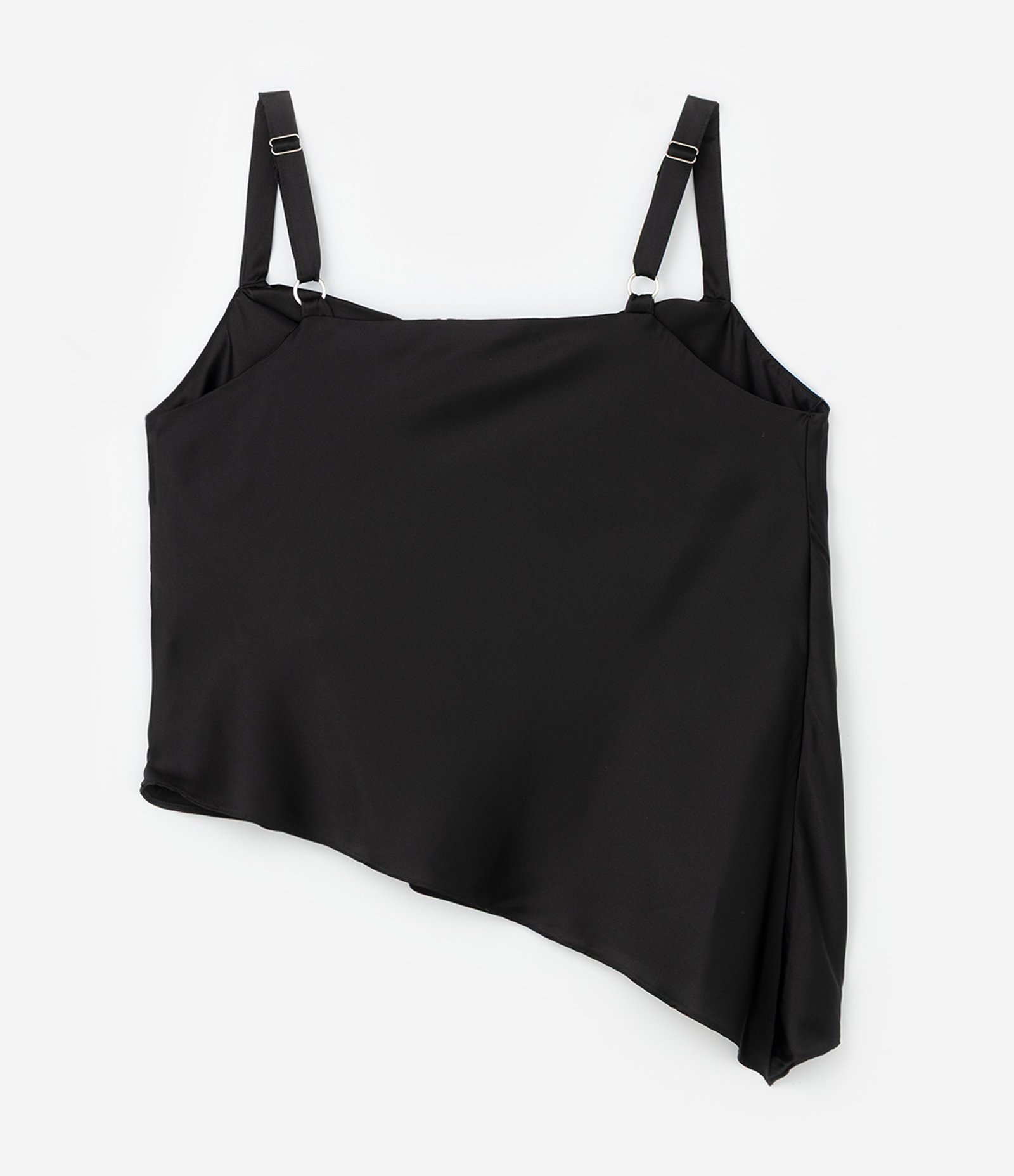 Regata em Cetim com Decote Degagê e Barra Assimétrica Curve & Plus Size Preto 4