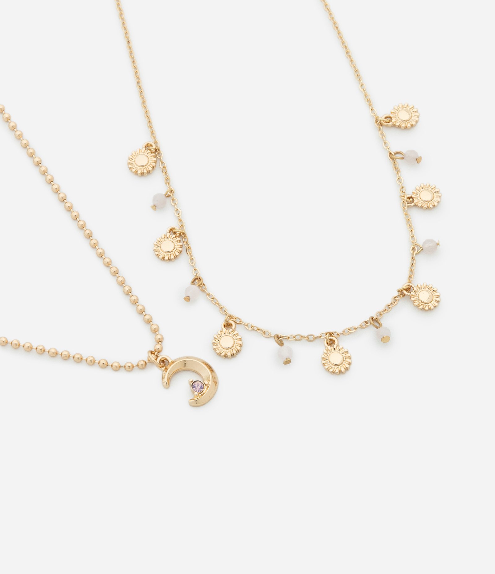 Colar Camadas com Pingentes de Lua e Sol Dourado 1
