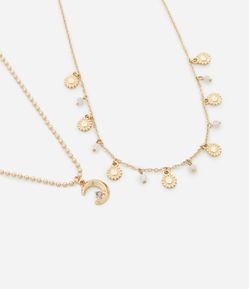 Colar Camadas com Pingentes de Lua e Sol