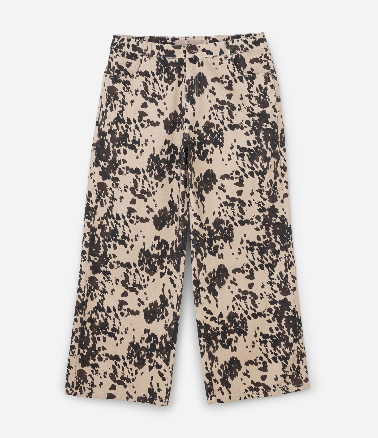 Calça Wide Leg em Sarja com Estampa de Animal Print Vaca Curve & Plus Size Bege 7