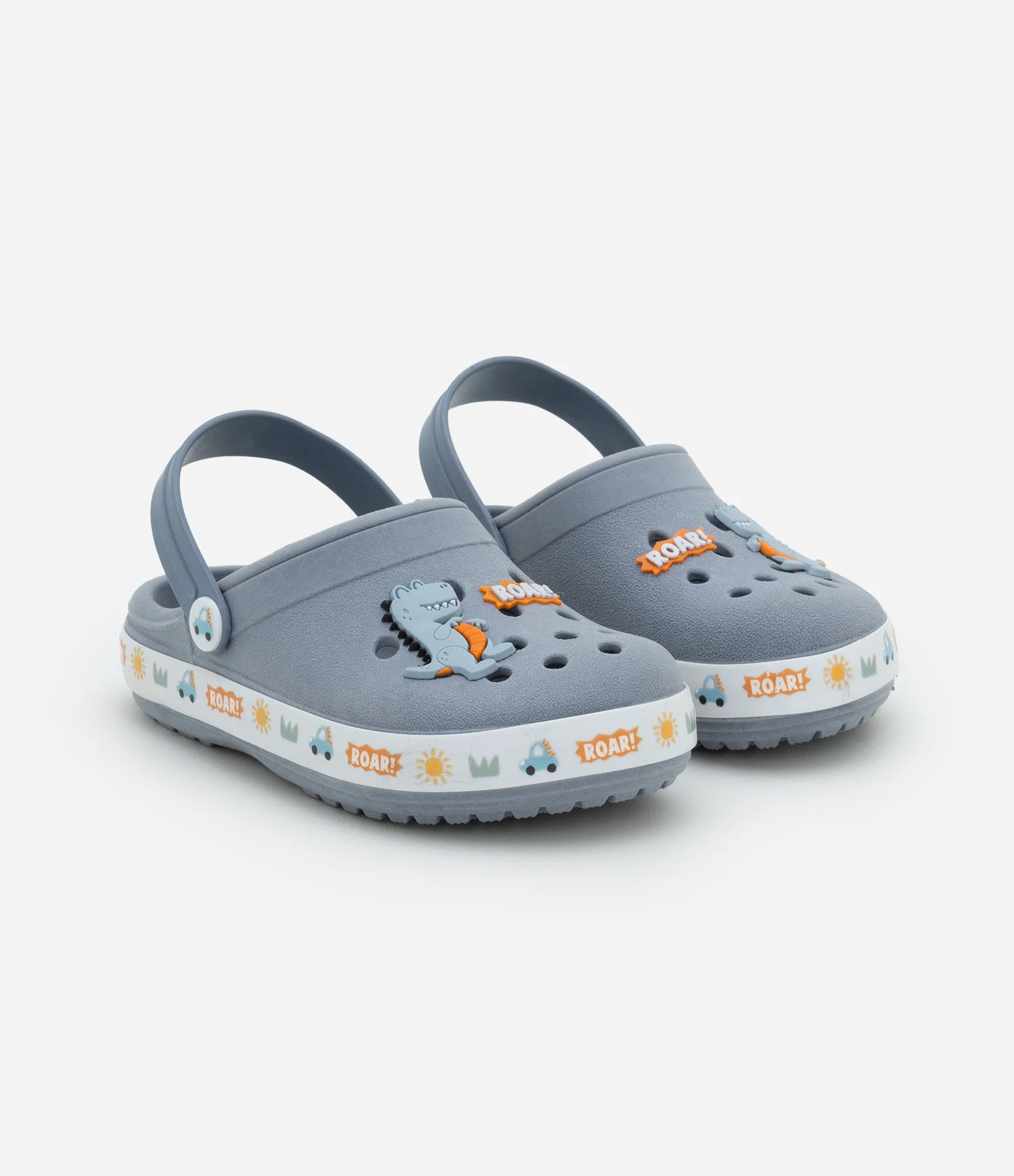 Sandália Babuche Infantil com Patch Dinossauro - Tam 21 ao 28 Cinza 1