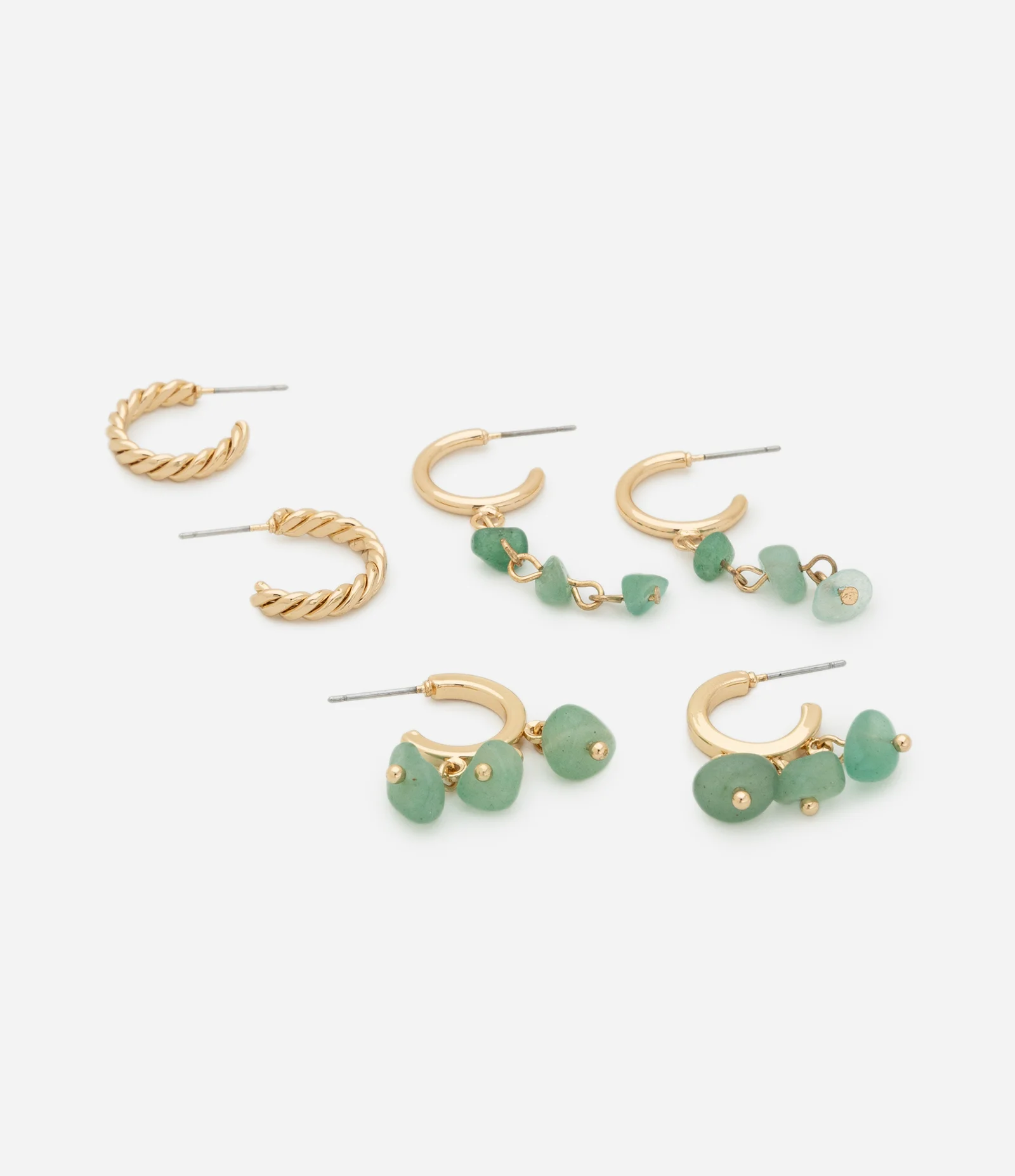 Kit 3 Brinco Argola em Metal com Formatos Diversos Verde 2