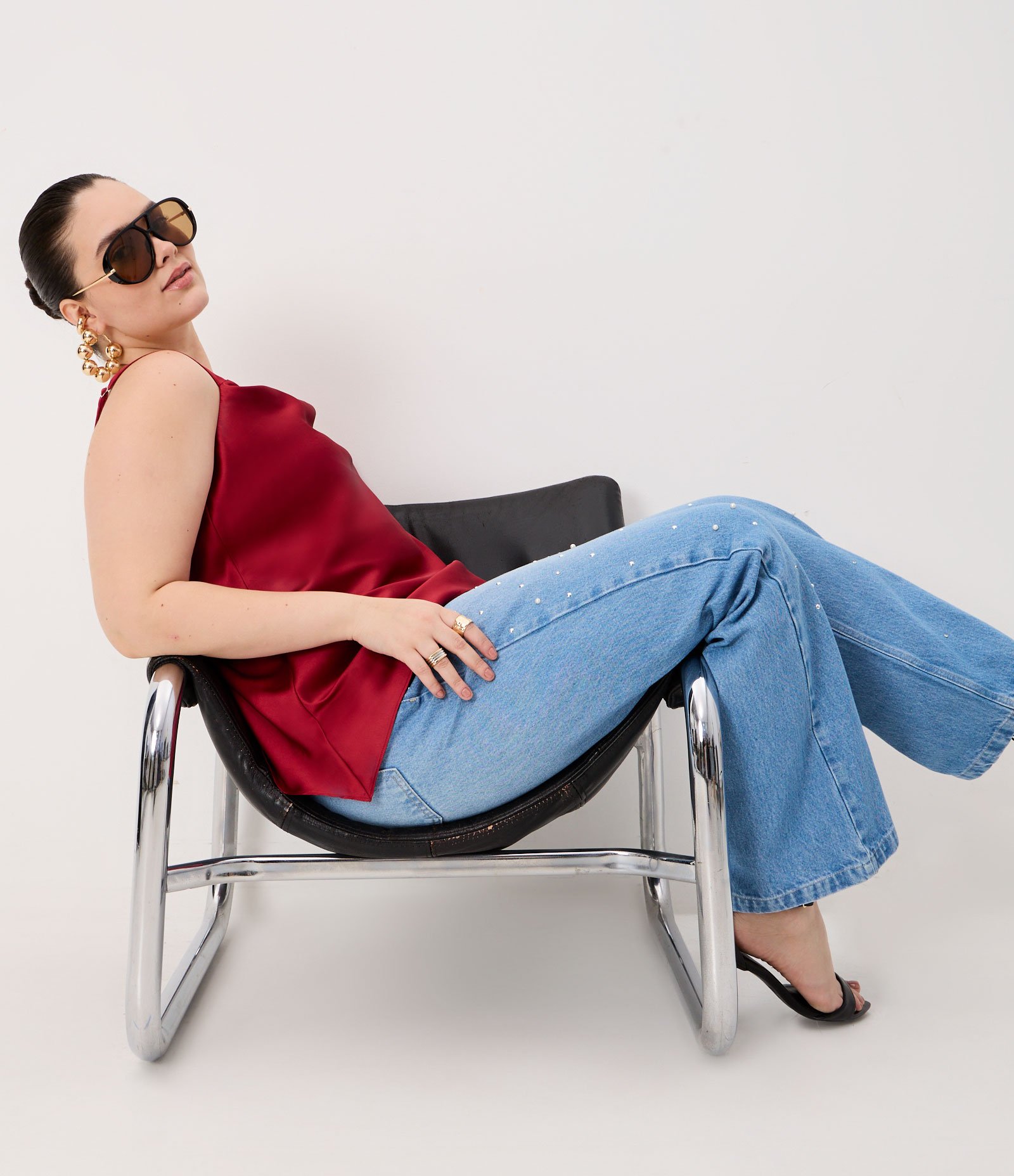 Regata em Cetim com Decote Degagê e Barra Assimétrica Curve & Plus Size Vermelho 2