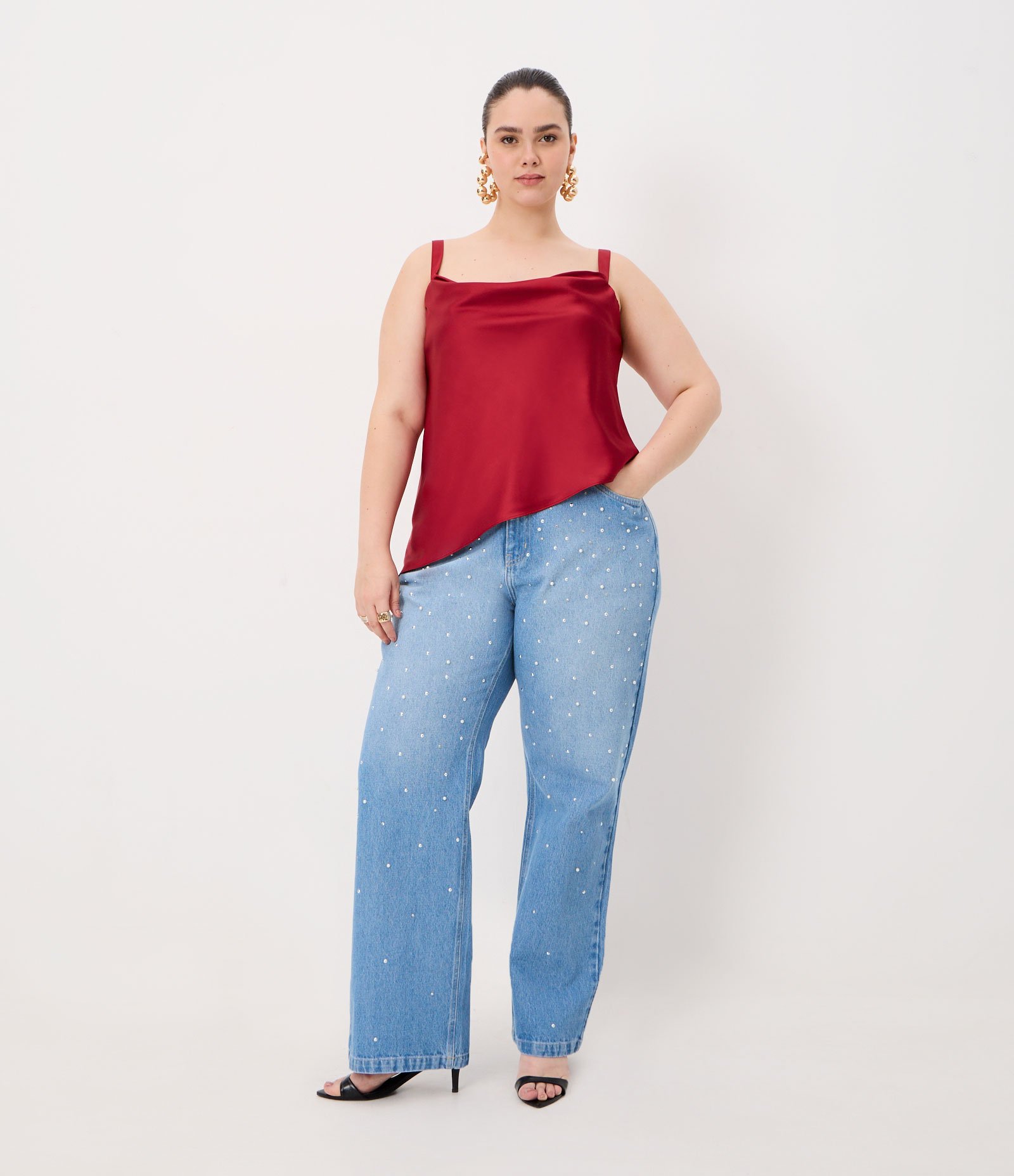 Regata em Cetim com Decote Degagê e Barra Assimétrica Curve & Plus Size Vermelho 3