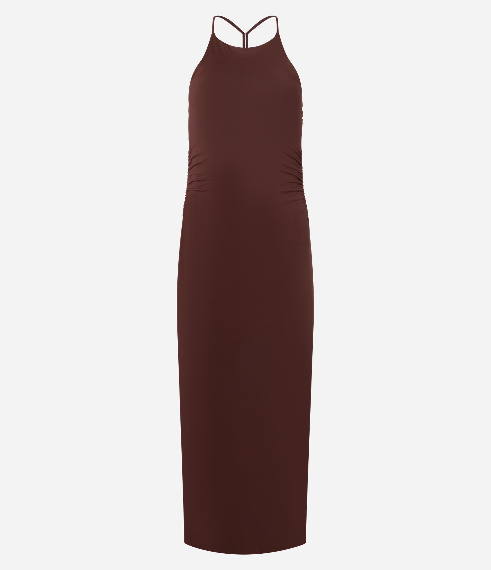 Vestido New Midi Justinho em Microfibra com Gola Halter Marrom 5