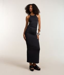 Vestido New Midi Justinho em Microfibra com Gola Halter