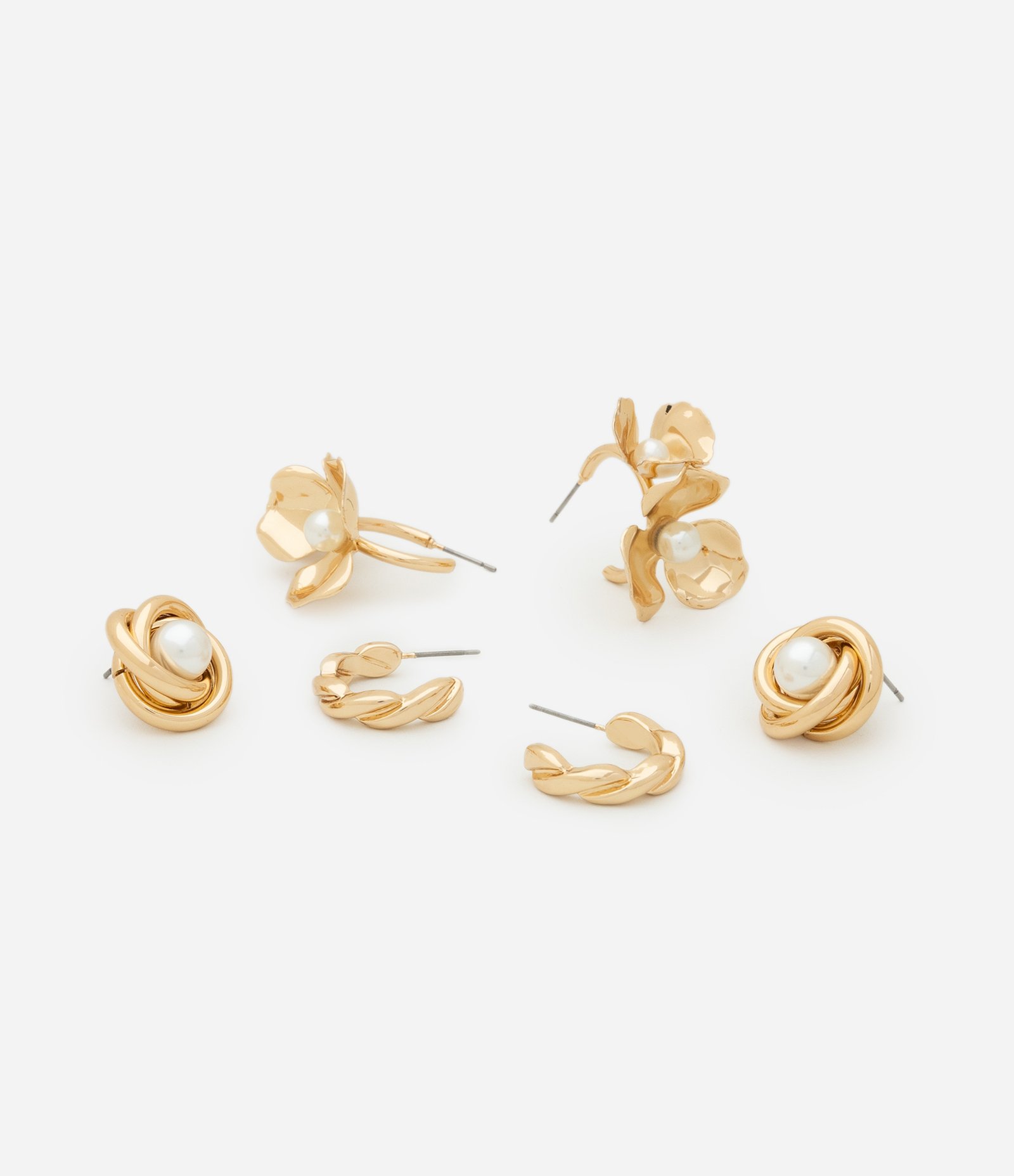 Kit 03 Brincos Argolas em metal com Formatos Diversos Dourado 2