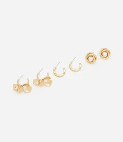 Kit 03 Brincos Argolas em metal com Formatos Diversos