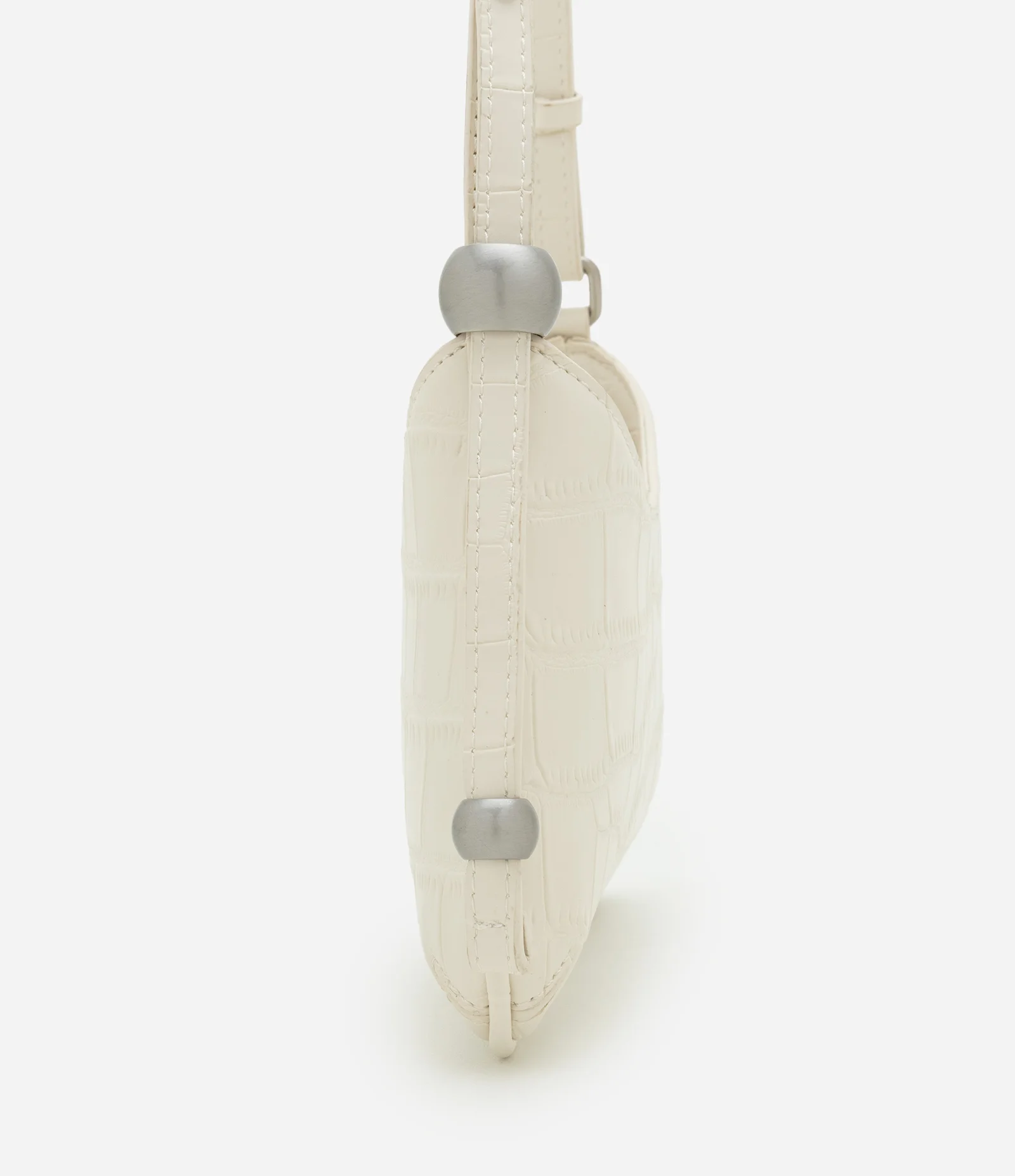 Bolsa Baguete em PU com Textura Croco Off White 2