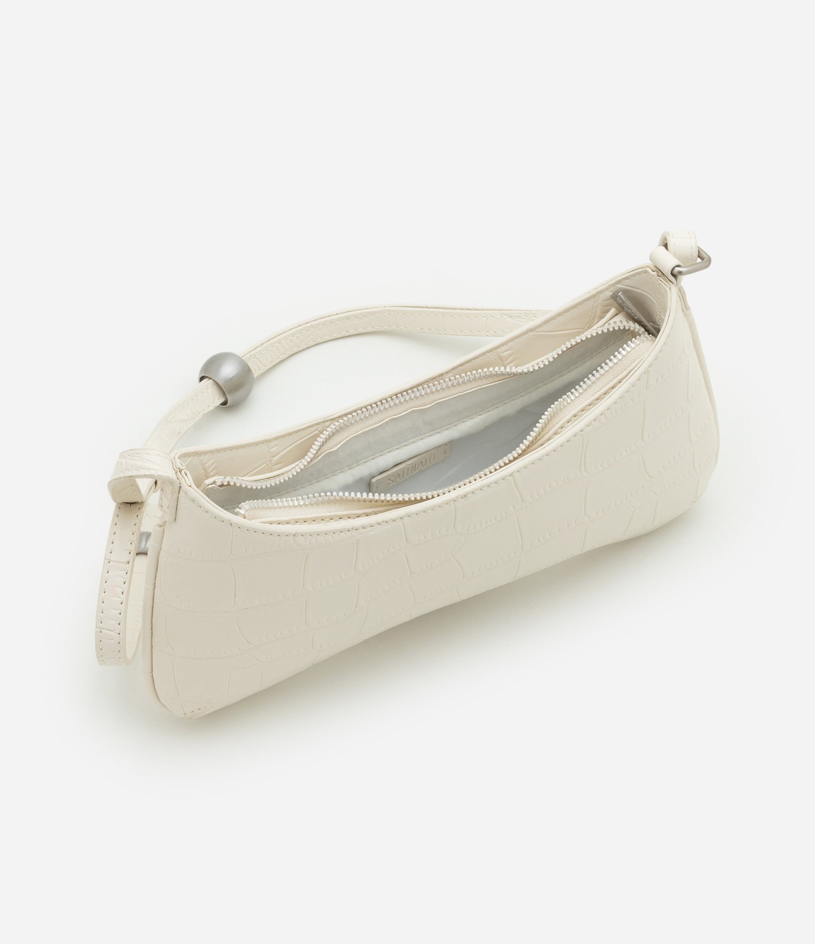 Bolsa Baguete em PU com Textura Croco Off White 4