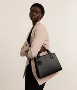 Bolsa Satchel em PU com Alça Longa Removível e Porta Moedas