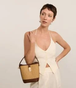 Bolsa Boho Bucket em Papel com Efeito Palha e Alça Removível
