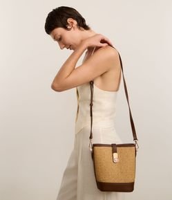Bolsa Boho Bucket em Papel com Efeito Palha e Alça Removível