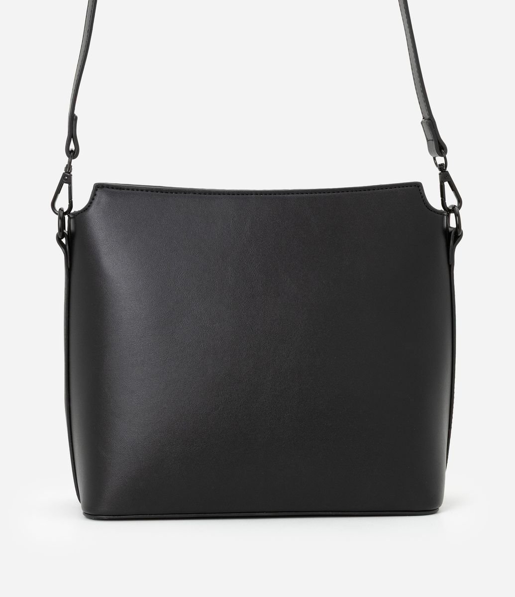 Bolsa Postman Média com Textura Embossed e Detalhe de Listras Preto