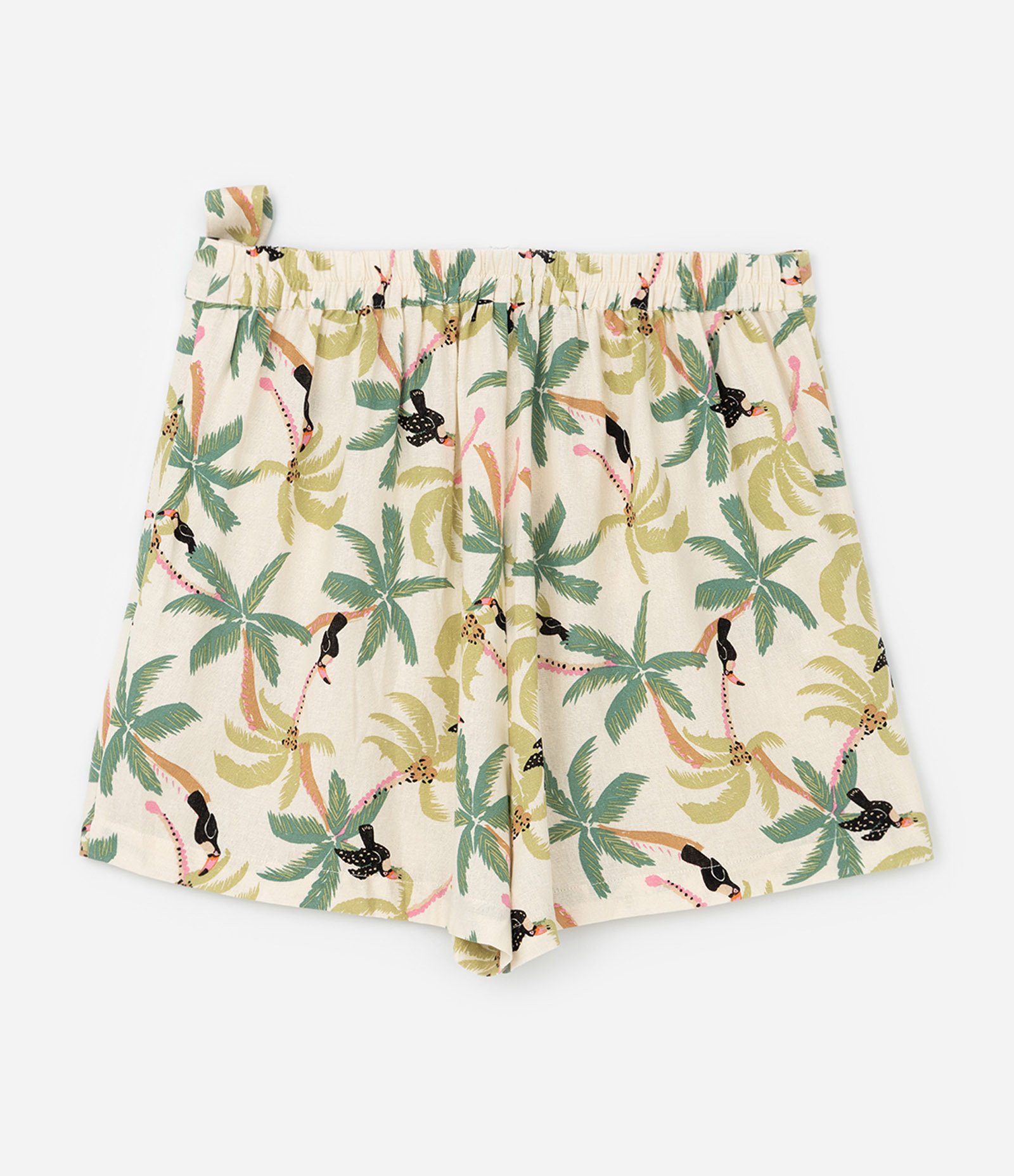 Short Saia em Viscolinho com Transpasse Frontal e Estampa Tropical Curve & Plus Size Bege 6