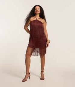Vestido Curto de Franjas com Decote Halter
