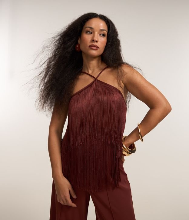 Blusa Curta de Franjas com Decote Halter