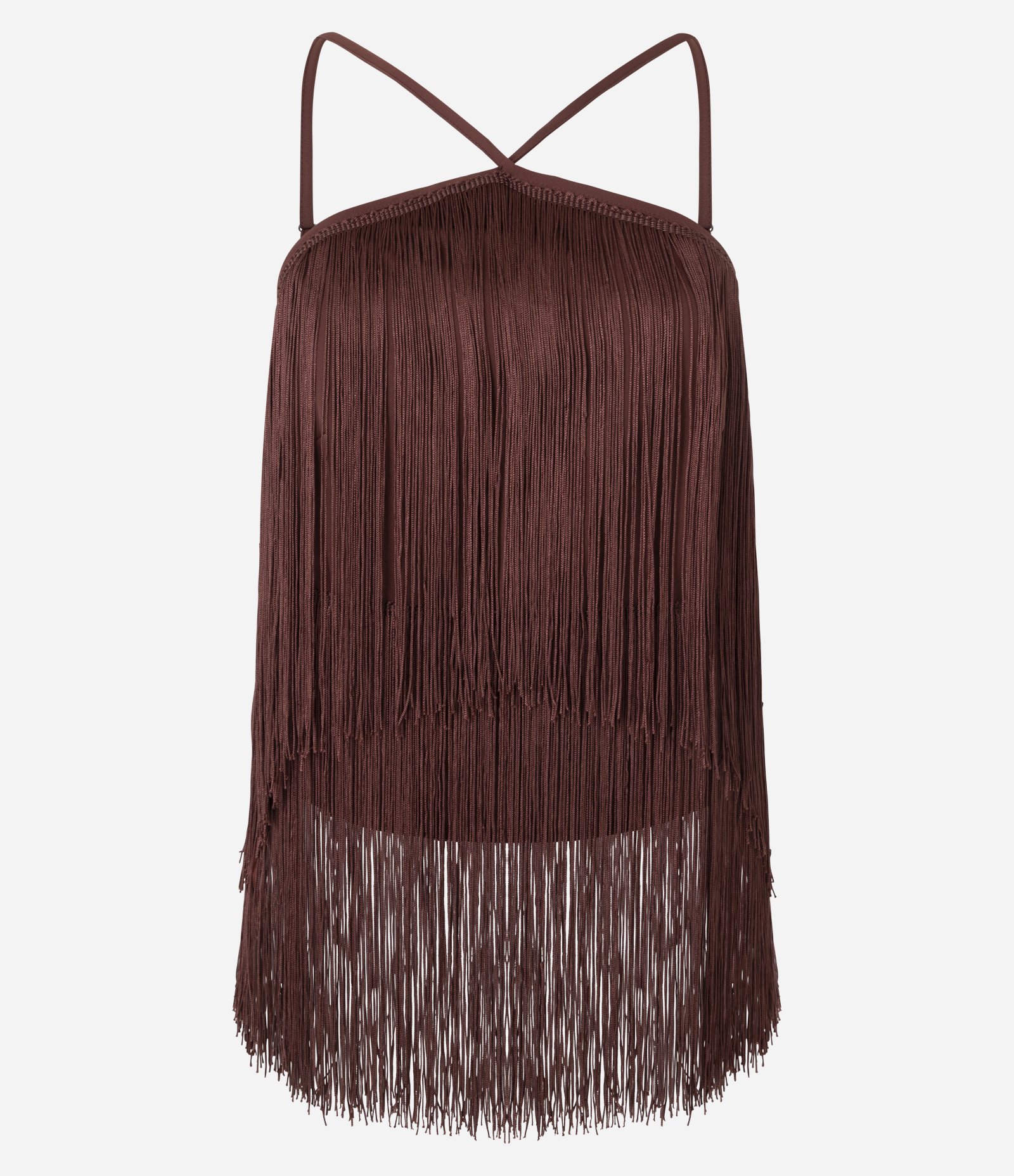 Blusa Curta de Franjas com Decote Halter Marrom 7