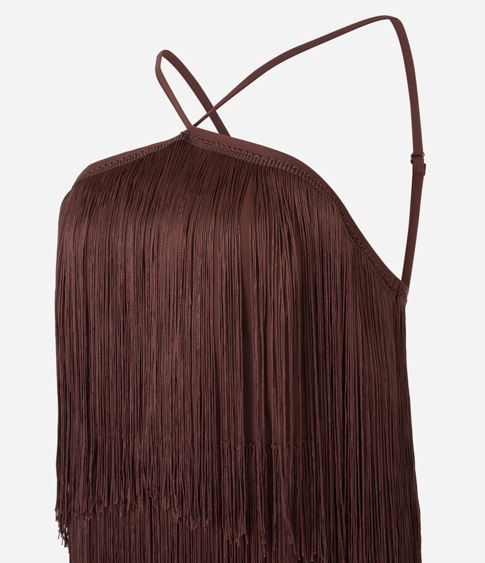 Blusa Curta de Franjas com Decote Halter Marrom 8