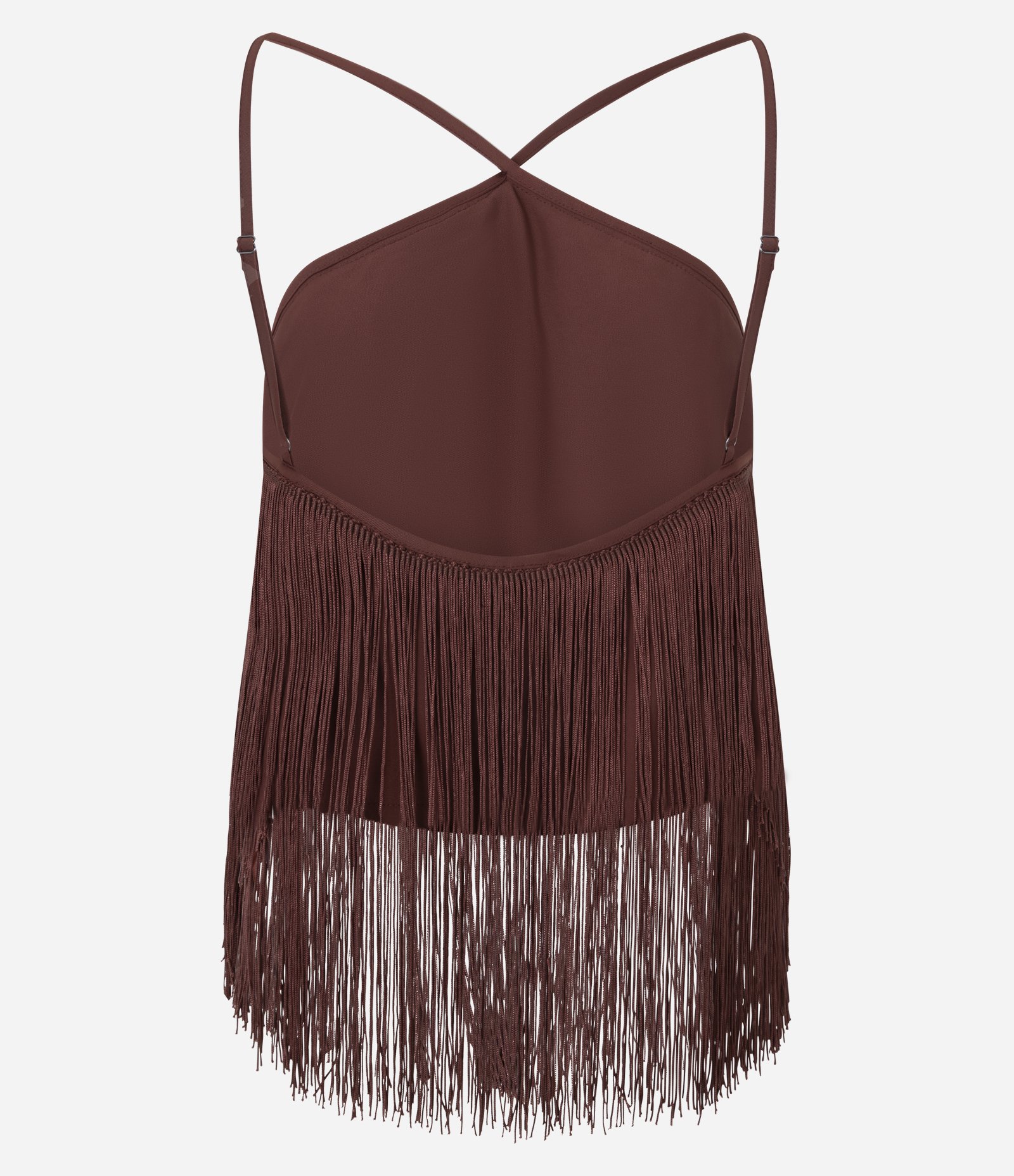 Blusa Curta de Franjas com Decote Halter Marrom 9