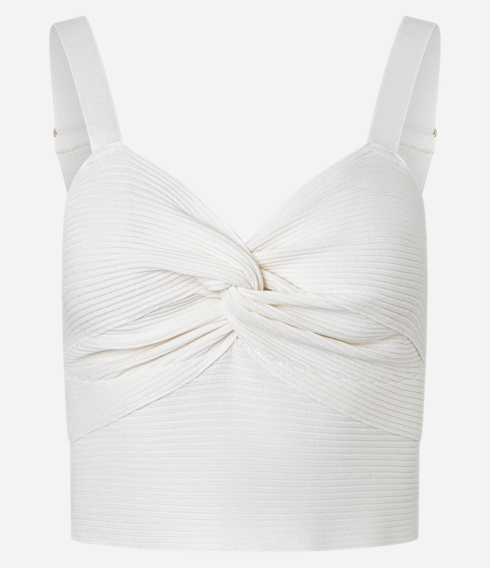 Blusa Cropped de Alça em Tricô Texturizado com Busto Torcido Off White 5
