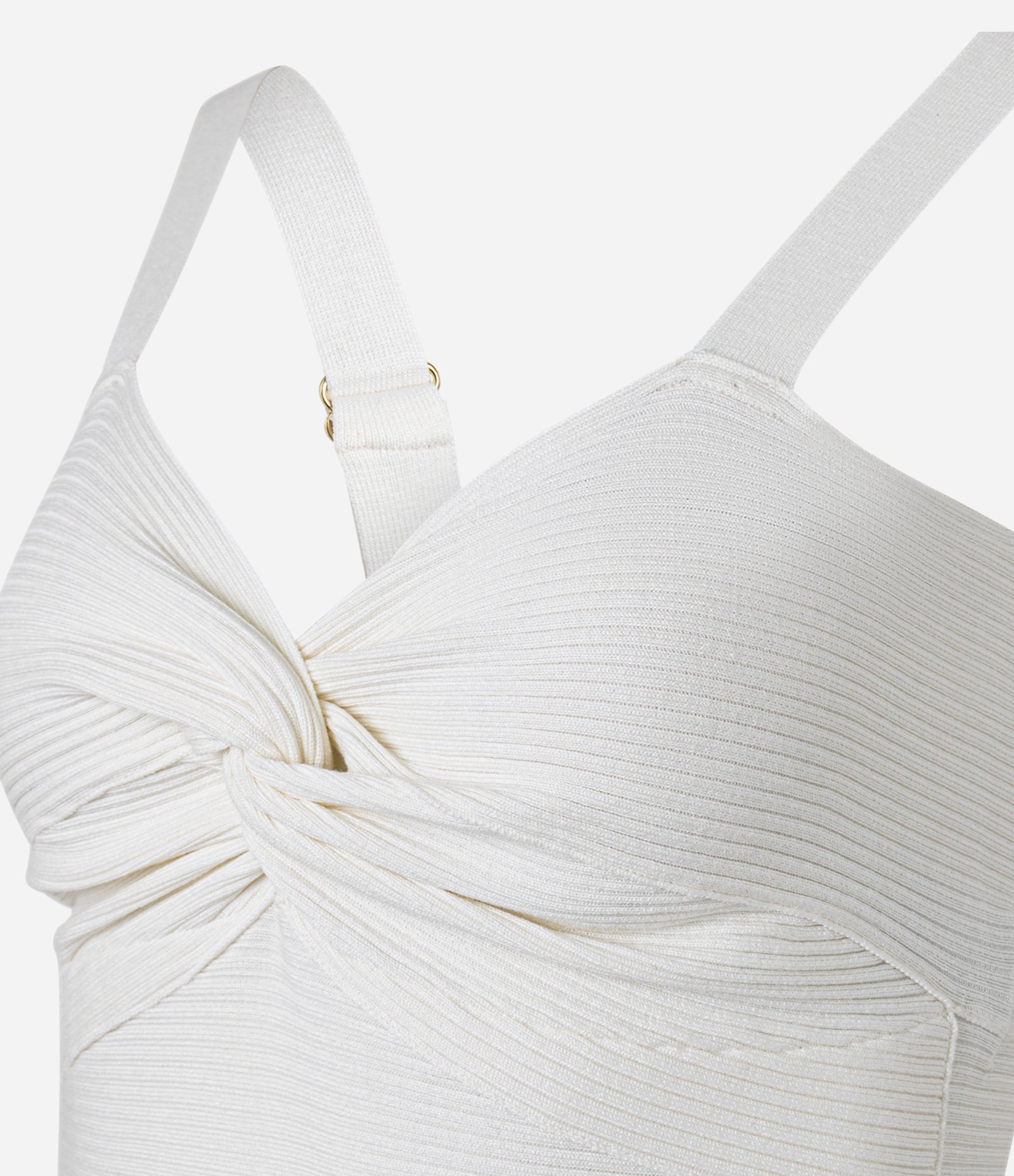 Blusa Cropped de Alça em Tricô Texturizado com Busto Torcido Off White 6
