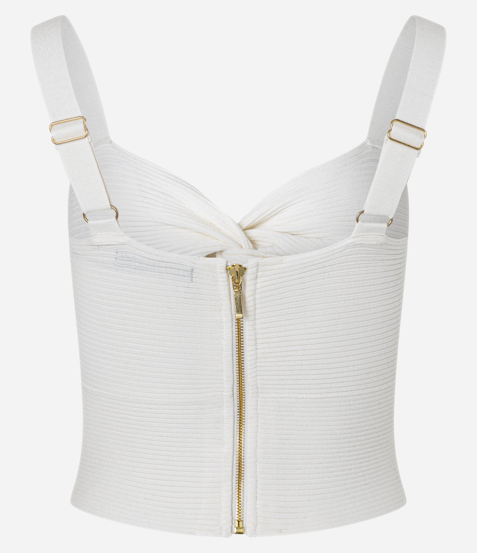 Blusa Cropped de Alça em Tricô Texturizado com Busto Torcido Off White 7