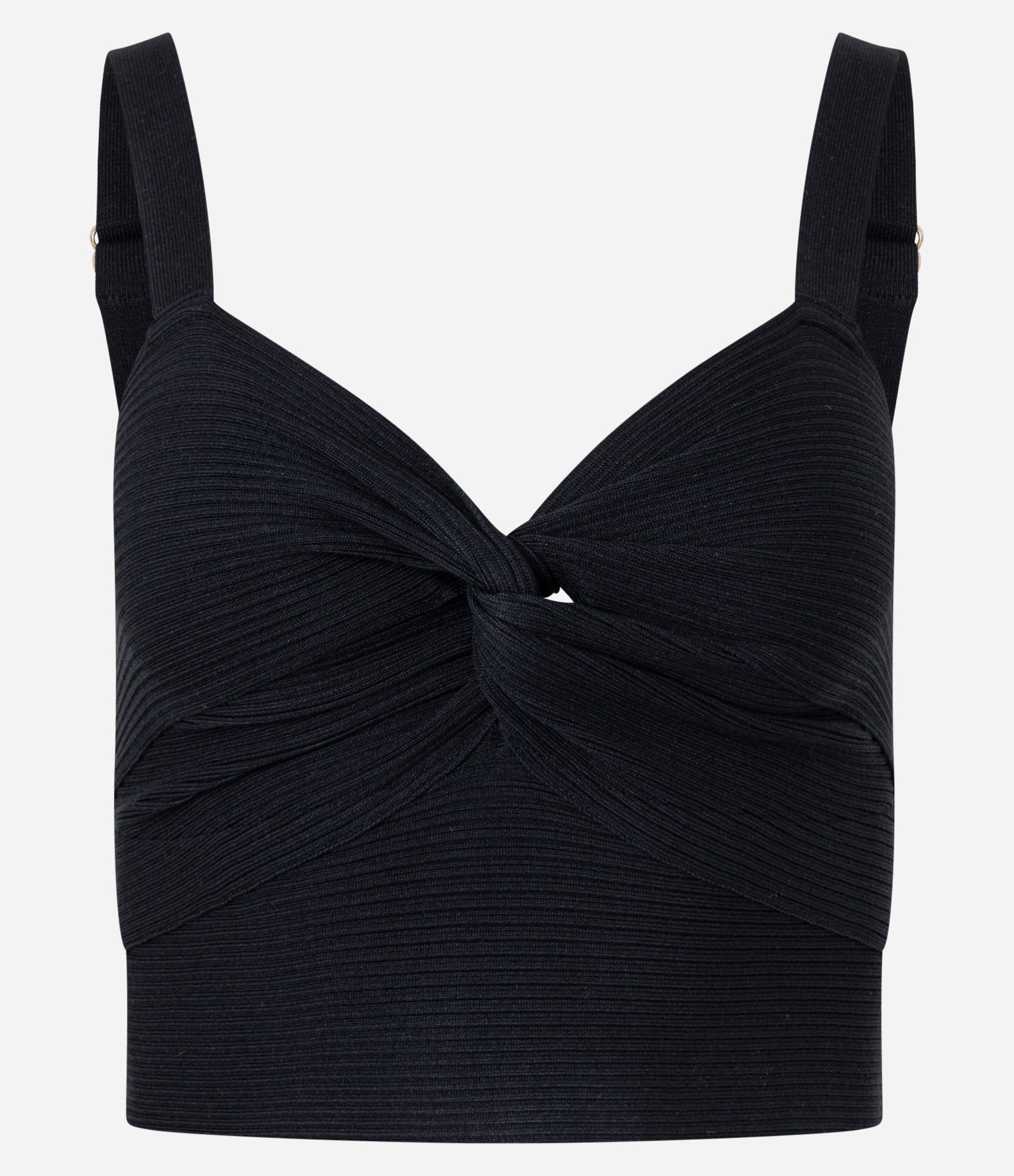 Blusa Cropped de Alça em Tricô Texturizado com Busto Torcido Preto 6