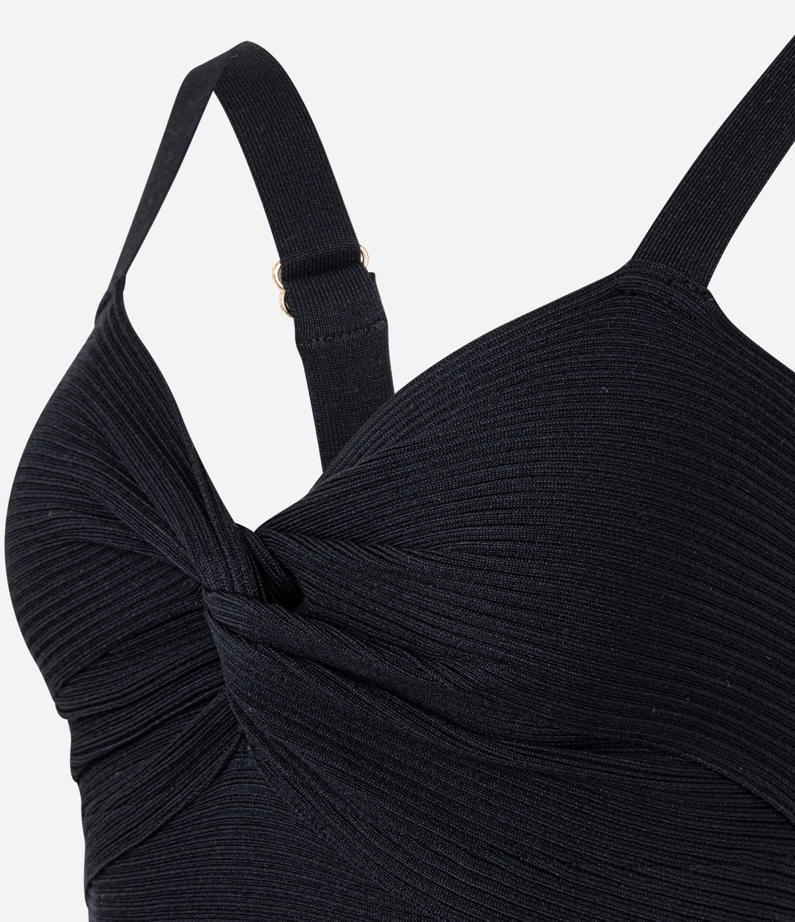 Blusa Cropped de Alça em Tricô Texturizado com Busto Torcido Preto 7