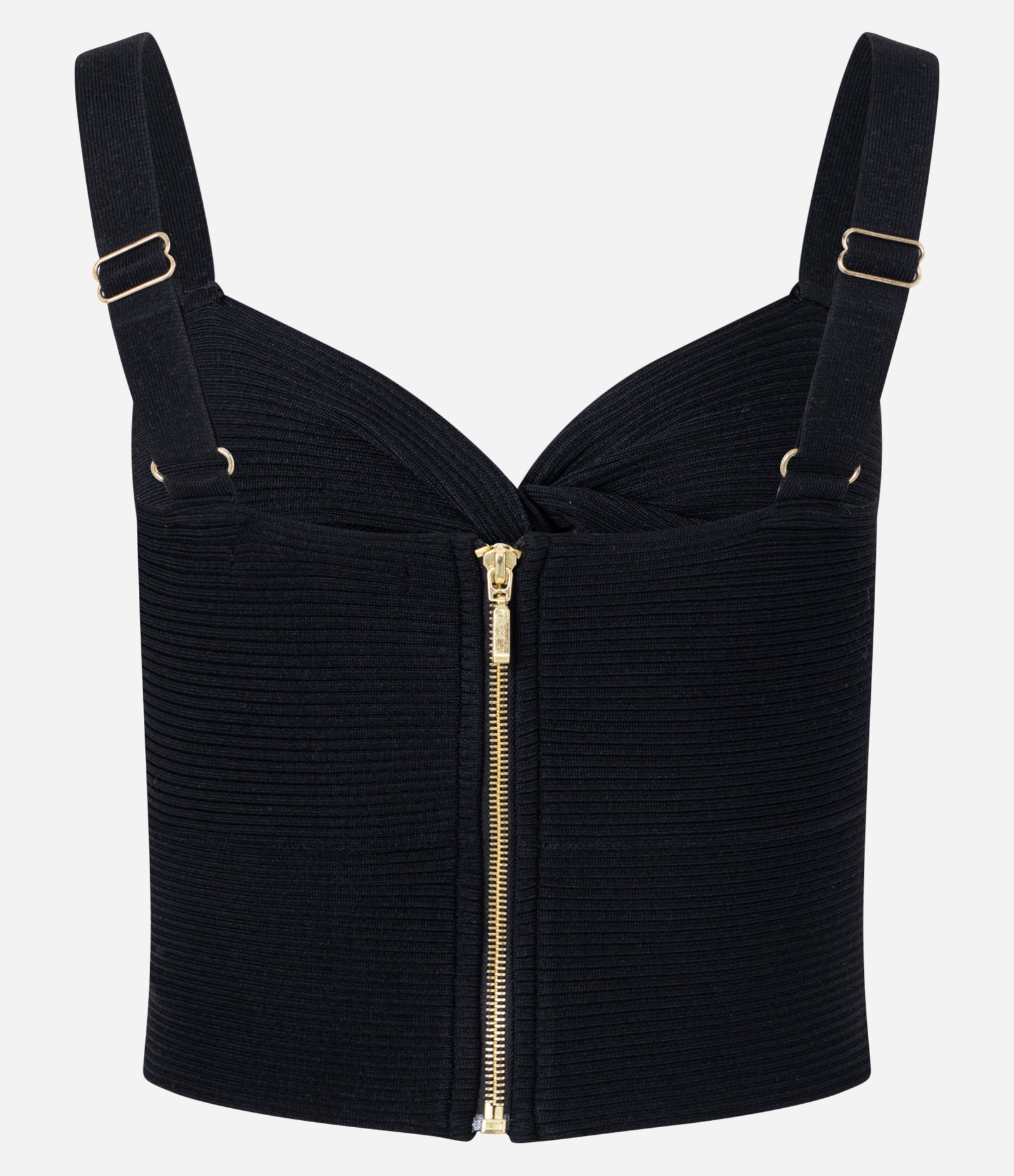 Blusa Cropped de Alça em Tricô Texturizado com Busto Torcido Preto 8