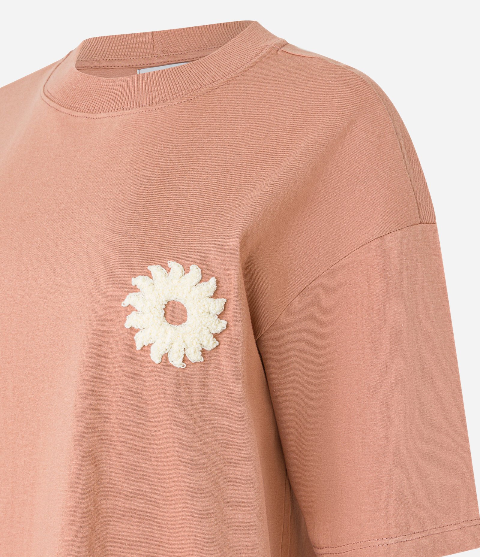Camiseta Oversized em Algodão com Detalhe em Chenille e Estampa Botânica Marrom 7