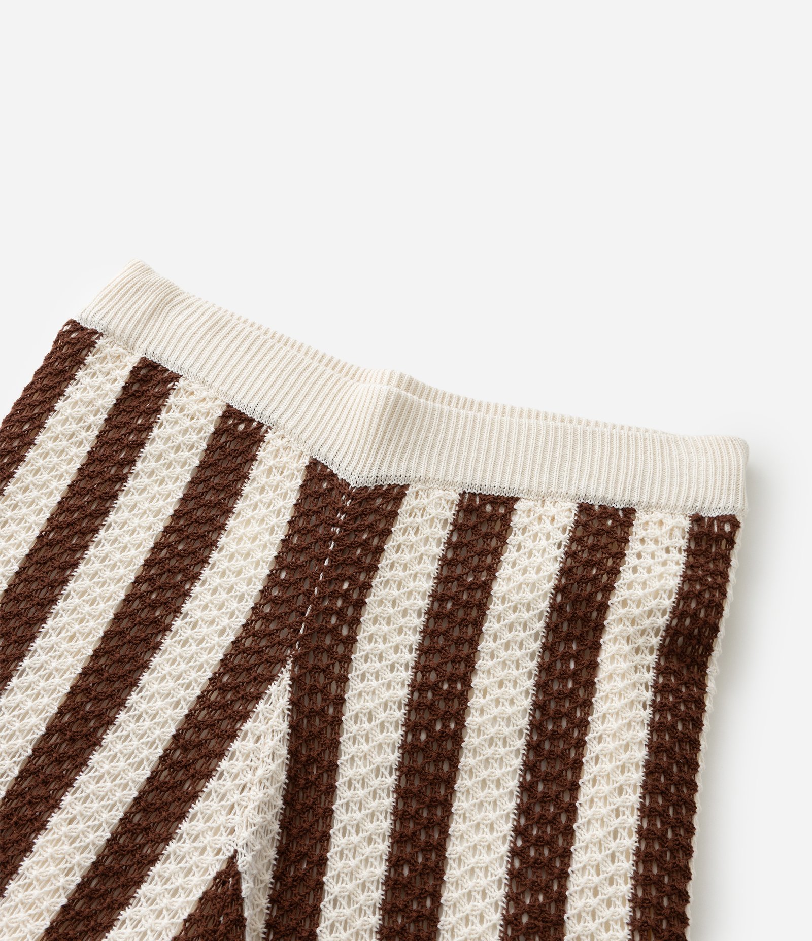 Calça Pantalona em Tricô Listrada Curve & Plus Size Off White/Marrom 4