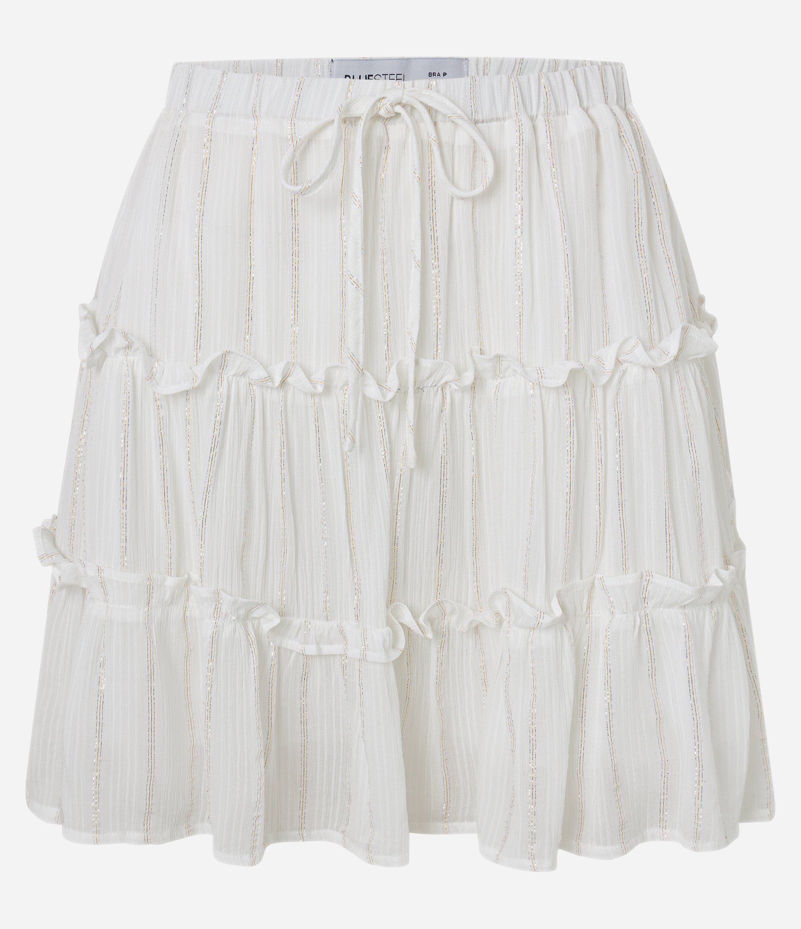 Saia Curta em Viscose com Babados e Fios Metalizados Off White 5