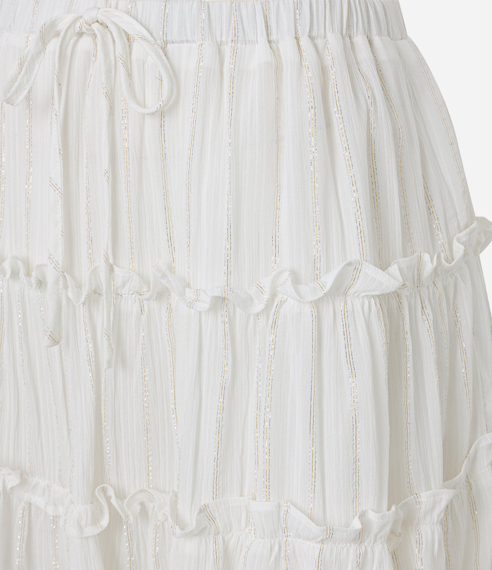 Saia Curta em Viscose com Babados e Fios Metalizados Off White 6