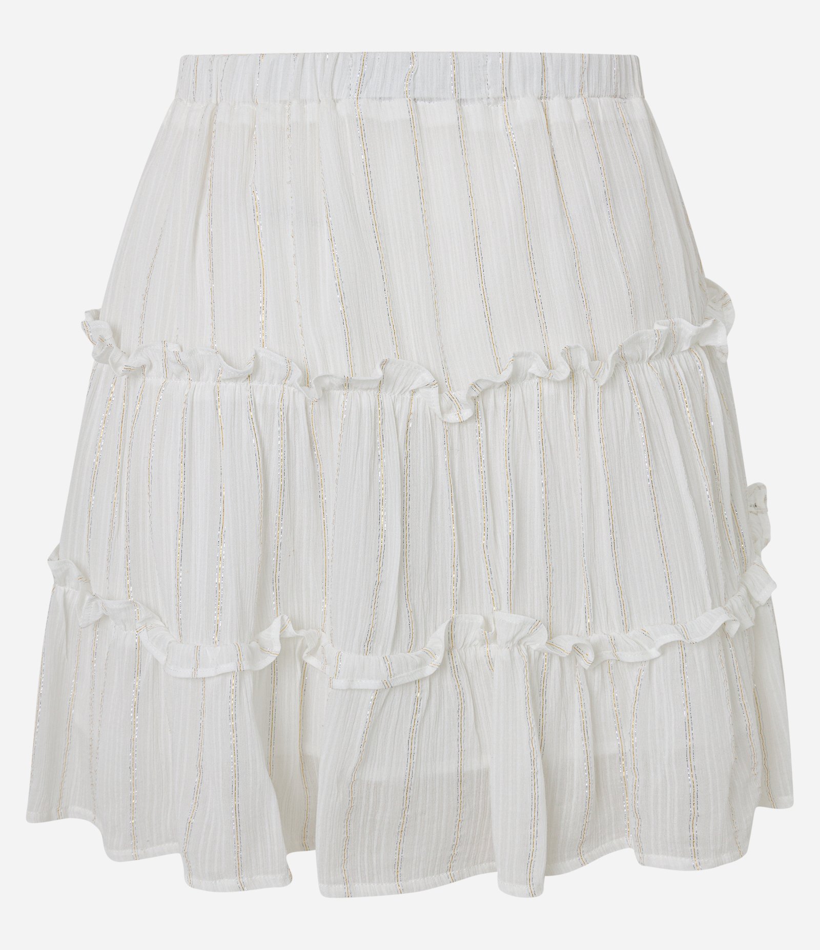 Saia Curta em Viscose com Babados e Fios Metalizados Off White 7