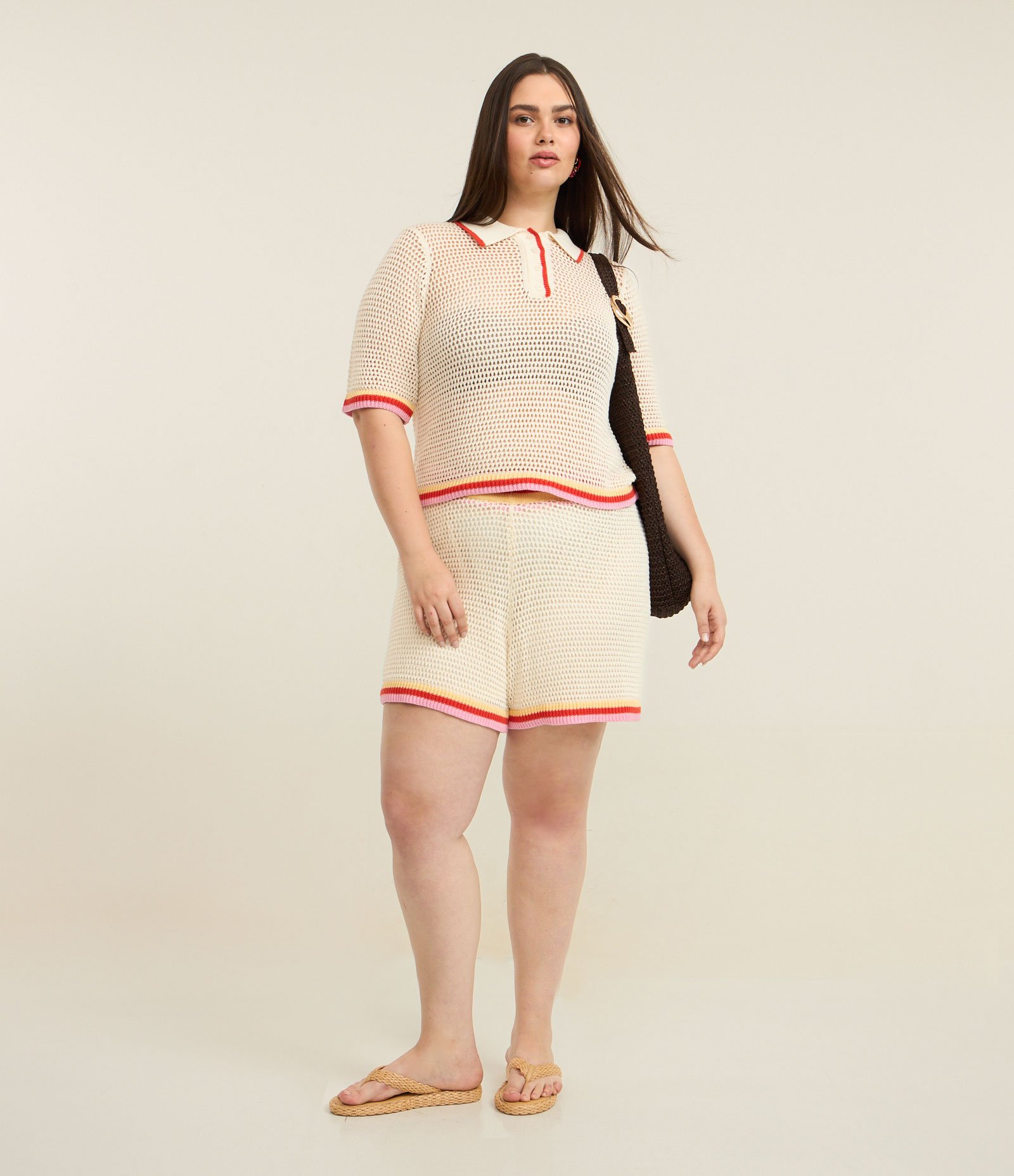 Blusa Cropped em Tricô com Gola Polo Curve & Plus Size Off White 1