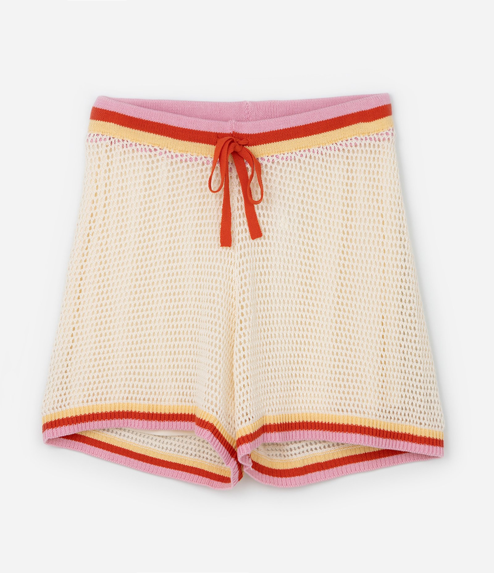 Short em Tricô com Contrastes e Amarração Curve & Plus Size Off White 5