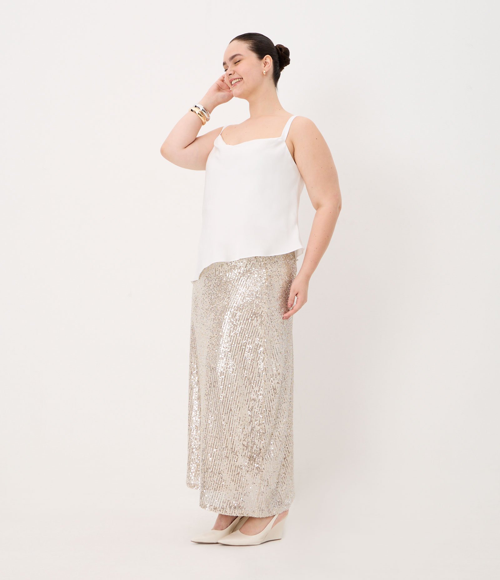 Saia Midi em Paetê Curve & Plus Size Champagne 1