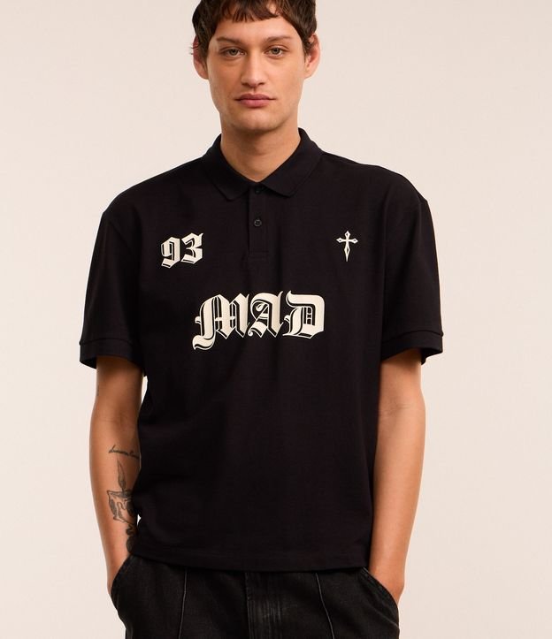 Camiseta Boxy em Algodão com Gola Polo Lettering 93 Mad
