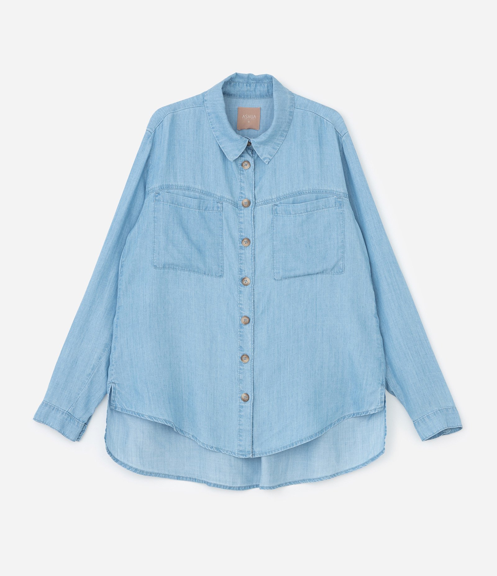 Camisa em Jeans com Bolsos Frontais Curve & Plus Size Claro 3