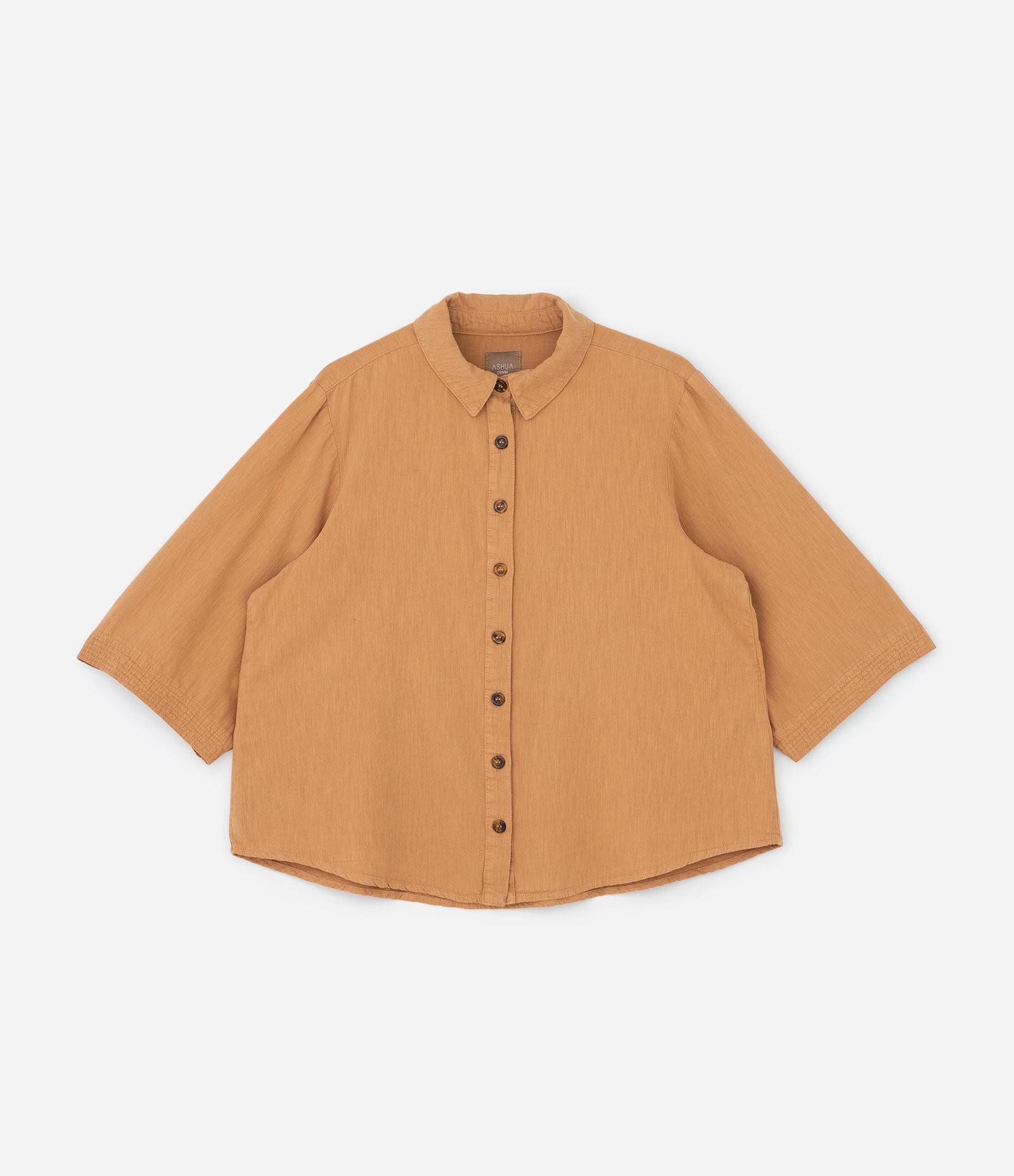 Camisa em Sarja com Pespontos e Barra Larga Curve & Plus Size Caramelo 5