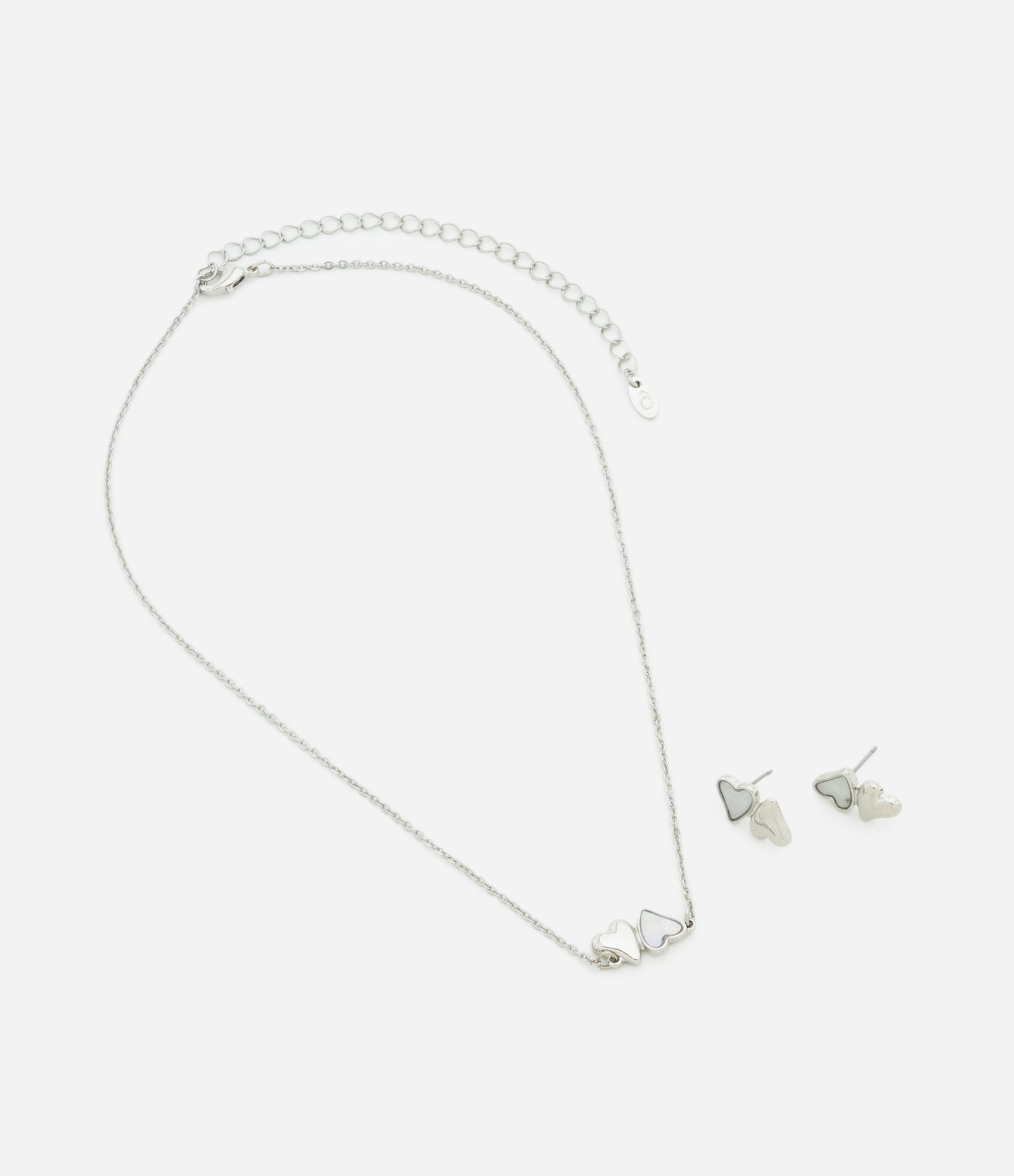 Conjunto de Colar Curto com Corações e Brincos com com Corações Duplos Prata 2
