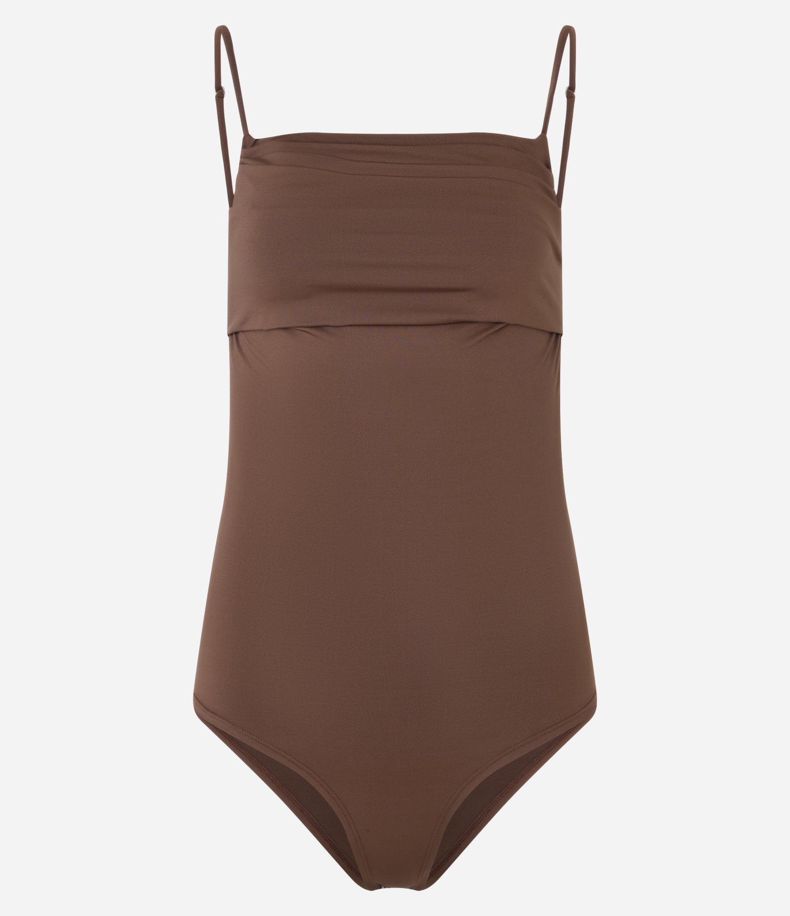 Body com Pregas no Decote e Alça Fina Marrom 4