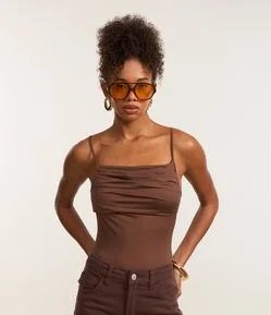 Body com Pregas no Decote e Alça Fina