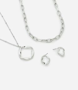 Conjunto de Colar Camadas com Pingente Orgânico e Brinco Argola Frontal