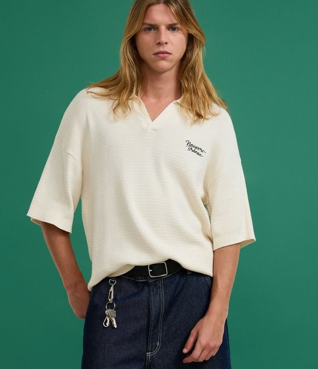 Camisa Polo Oversized em Tricô com Estampa Lettering Newport Breeze