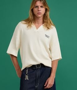 Camisa Polo Oversized em Tricô com Estampa Lettering Newport Breeze