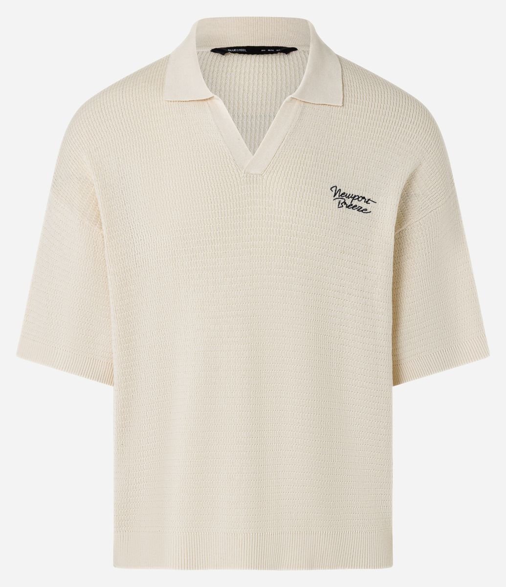Camisa Polo Oversized em Tricô com Estampa Lettering Newport